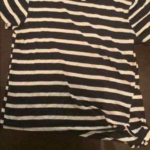 Navy Blue and White Striped Crop Top w Knot